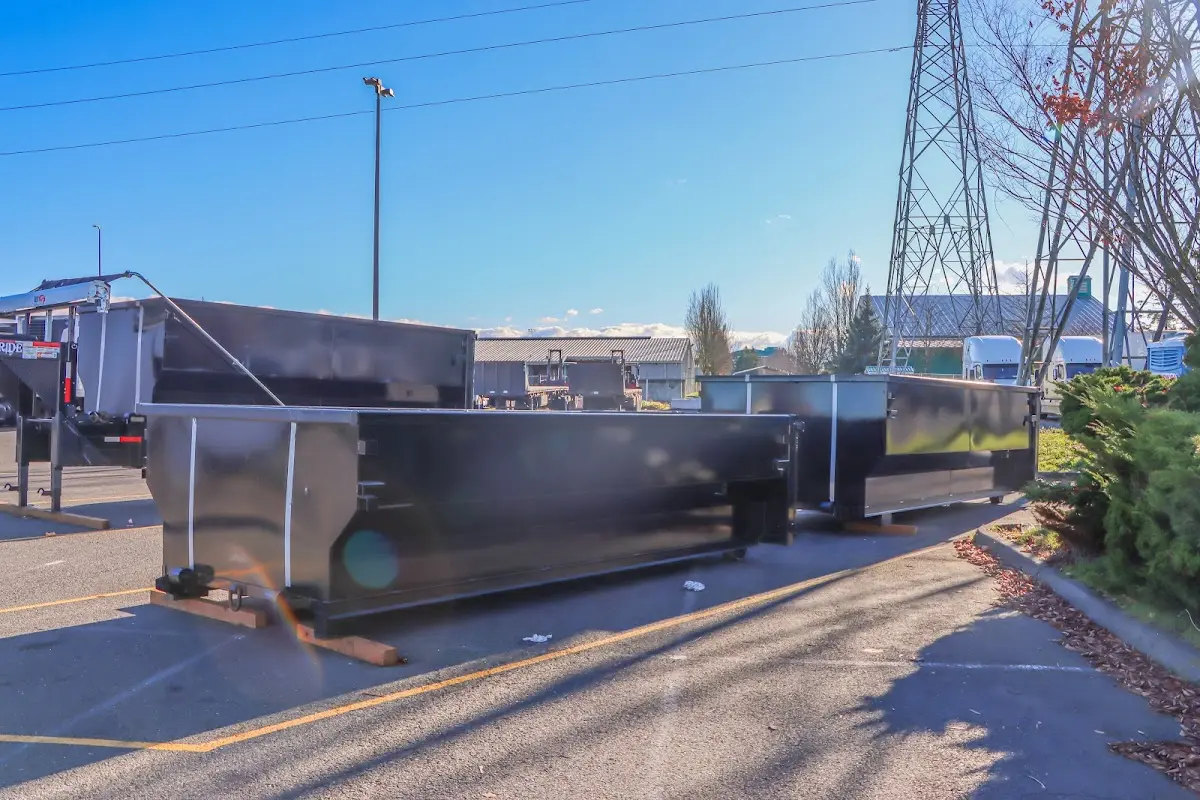 Roll-off dumpster ready for waste disposal at job site for 4 Yard Dumpster Rental in Redlands